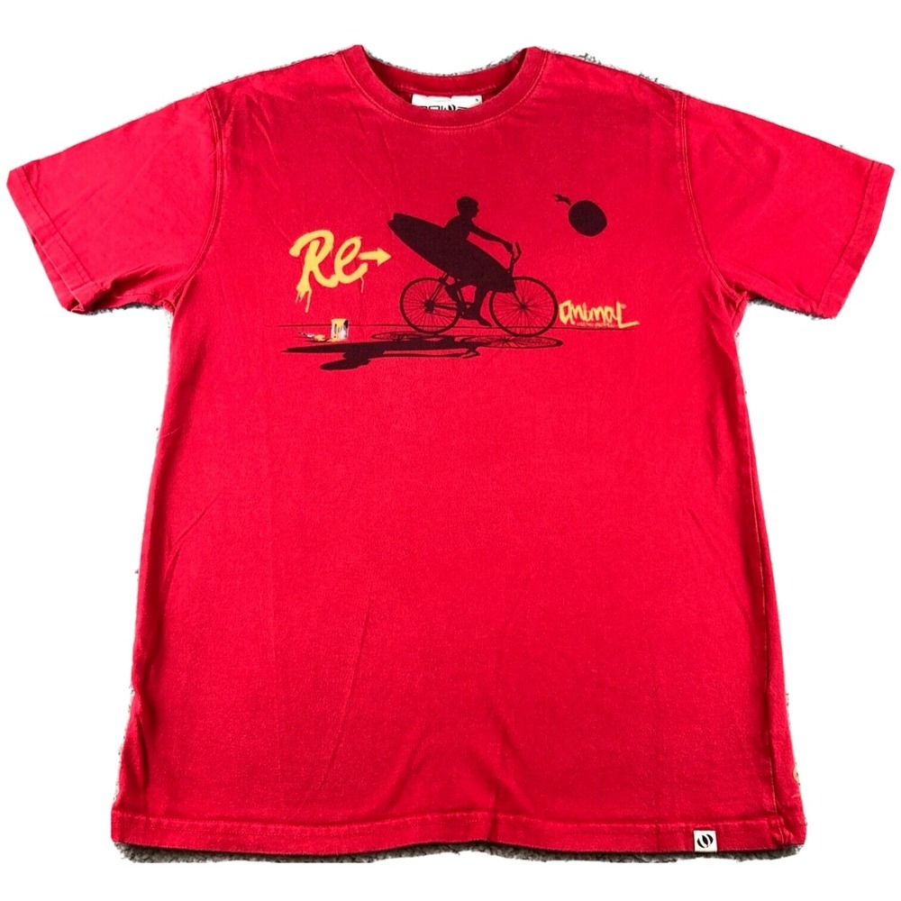 Animal Mens Small Red Enjoy Not Destroy Surfboard Skate Graphic T Shirt